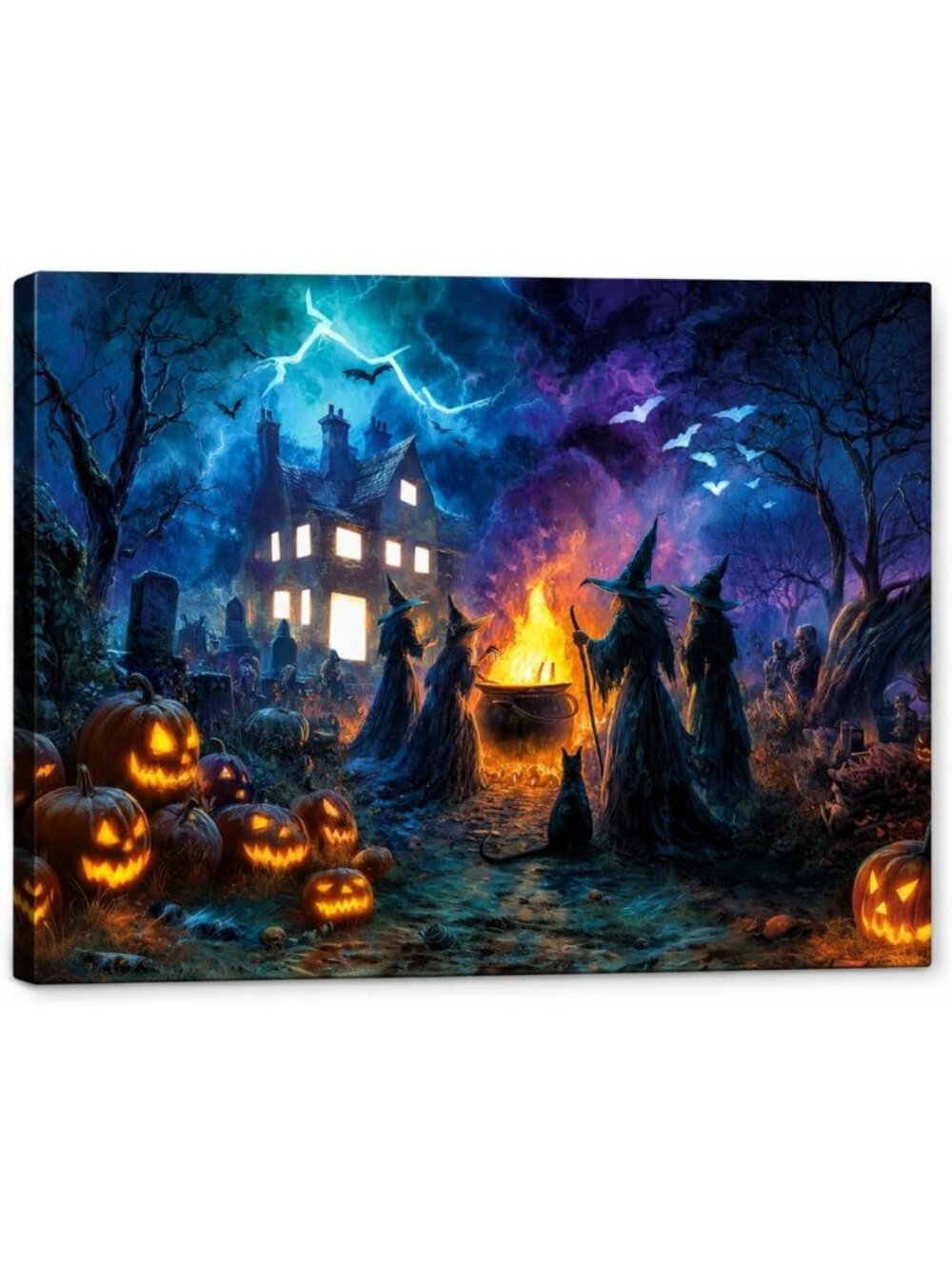 Spooky Halloween LED Wall Art - 20x16 Lighted Canvas Haunted House Decor
